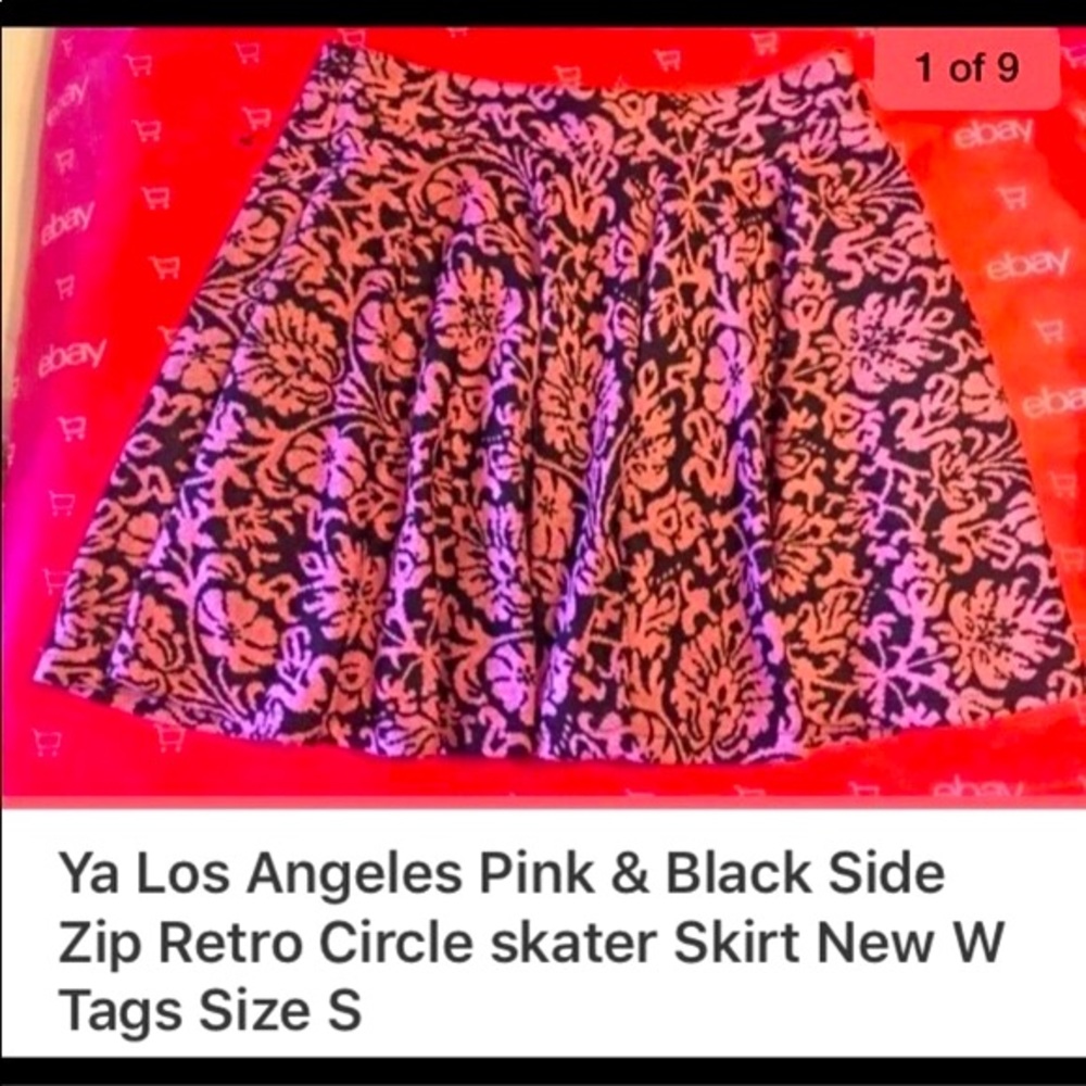 Ya Los Angeles pink & black damask circle pin up A line retro boho skirt S NEW